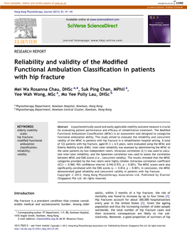 Ambulation Classification in Patients with Hip Fracture