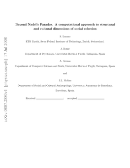 Beyond Nadel's Paradox. a Computational Approach to Structural and Cultural Dimensions of Social Cohesion