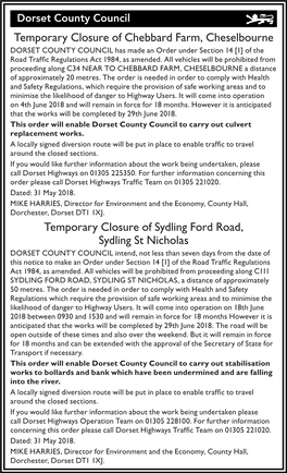 Temporary Closure of Chebbard Farm, Cheselbourne Temporary