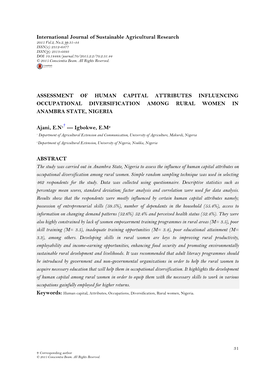 Assessment of Human Capital Attributes Influencing Occupational Diversification Among Rural Women in Anambra State, Nigeria