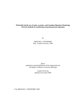 Wind Drift and the Use of Radar, Acoustics, and Canadian Migration Monitoring Network Methods for Monitoring Nocturnal Passerine Migration