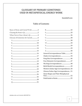 Glossary of Gemstone and Crystal Correspondences