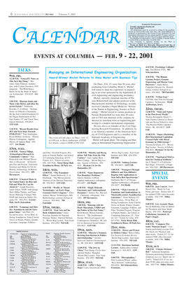 Events at Columbia — Feb. 9 - 22, 2001