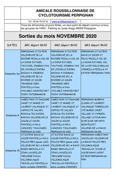 Sorties Du Mois NOVEMBRE 2020