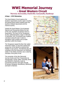 WWI Memorial Journey - Great Western Circuit Warwick, Toowoomba, Charleville, Cunnamulla, Stanthorpe 6 Days – 1767 Kilometres