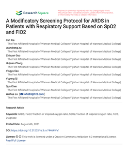 A Modi Catory Screening Protocol for ARDS in Patients with Respiratory