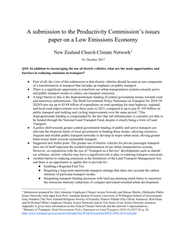 A Submission to the Productivity Commission's Issues Paper on a Low Emissions Economy