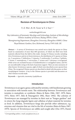 Revision of &lt;I&gt;Termitomyces&lt;/I&gt; in China