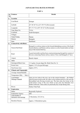 Jainagar Coal Block Summary