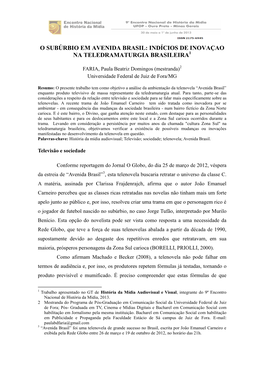 O Subúrbio Em Avenida Brasil: Indícios De Inovaçao Na Teledramaturgia Brasileira1