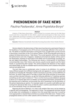 PHENOMENON of FAKE NEWS Paulina Pasławska1, Anna Popielska-Borys2