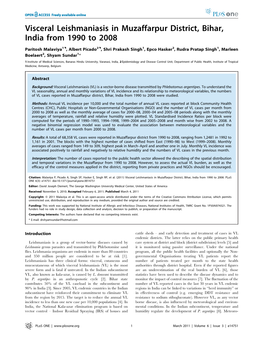 Visceral Leishmaniasis in Muzaffarpur District, Bihar, India from 1990 to 2008