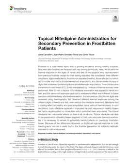 Topical Nifedipine Administration for Secondary Prevention in Frostbitten Patients