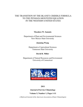 The Transition of the Blaney-Criddle Formula to the Penman-Monteith Equation in the Western United States