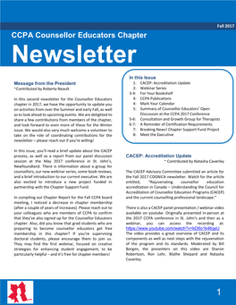 CCPA Counsellor Educators Chapter Newsletter