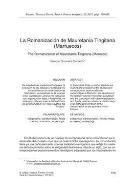 La Romanización De Mauretania Tingitana (Marruecos)