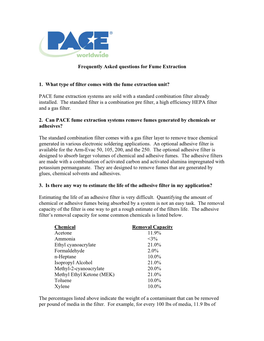 PACE Fume Extraction Systems Are Sold with a Standard Combination Filter Already Installed