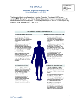 Bimonthly Report – July 2019 the Following Healthcare Associated Infect