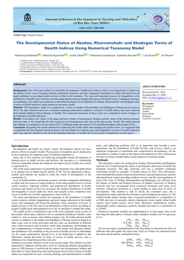 The Developmental Status of Abadan, Khorramshahr and Shadegan Terms of Health Indices Using Numerical Taxonomy Model