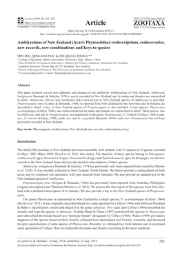 Amblyseiinae of New Zealand (Acari: Phytoseiidae): Redescriptions, Rediscoveries, New Records, New Combinations and Keys to Species