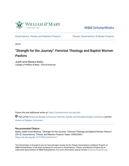 "Strength for the Journey": Feminist Theology and Baptist Women Pastors