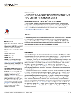 Lysimachia Huangsangensis (Primulaceae), a New Species from Hunan, China