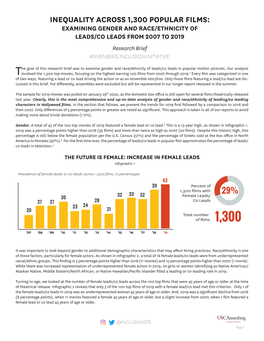 EXAMINING GENDER and RACE/ETHNICITY of LEADS/CO LEADS from 2007 to 2019 Research Brief ANNENBERG INCLUSION INITIATIVE1