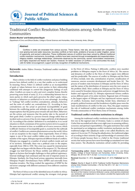 Traditional Conflict Resolution Mechanisms Among Ambo Woreda