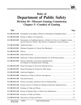 Missouri Gaming Commission Chapter 5—Conduct of Gaming