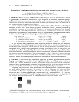 87Th LSA Meeting Extended Abstract 2013 1 Learnability of Complex