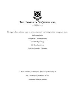 The Impact of Non-Technical Issues on Decision-Making by Coal Mining Incident Management Teams