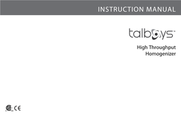 Talboys High Throughput Homogenizer Instruction Manual