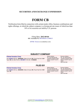 Chimei Innolux Corp. Form CB Filed 2012-09-04
