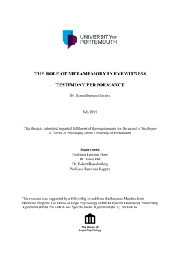 The Role of Metamemory in Eyewitness Testimony