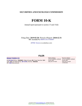 DEAN FOODS CO Form 10-K Annual Report Filed 2019-02-28