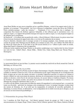 Atom Heart Mother Est Une Oeuvre Singulière Qu'on a Qualifiée D'énigme : Existe-T-Il Un Rapport Entre Le Titre, La Pochette