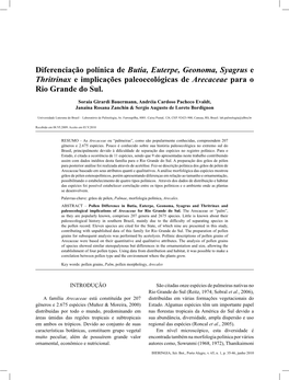 Diferenciação Polínica De Butia, Euterpe, Geonoma, Syagrus E Thritrinax E Implicações Paleoecológicas De Arecaceae Para O Rio Grande Do Sul