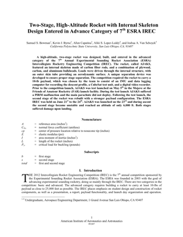 Two-Stage, High-Altitude Rocket with Internal Skeleton Design Entered in Advance Category of 7Th ESRA IREC