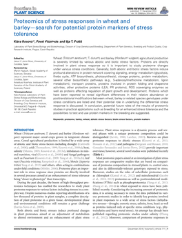 Proteomics of Stress Responses in Wheat and Barley—Search for Potential Protein Markers of Stress Tolerance