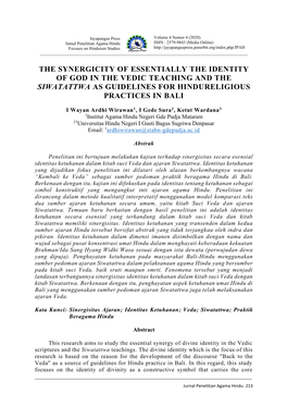 The Synergicity of Essentially the Identity of God in the Vedic Teaching and the Siwatattwa As Guidelines for Hindureligious Practices in Bali