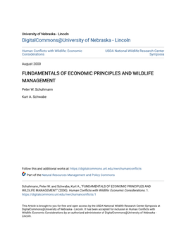 Fundamentals of Economic Principles and Wildlife Management