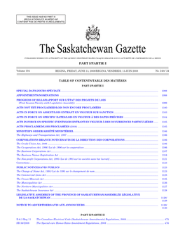 Sask Gazette, Part I, Jun 13, 2008