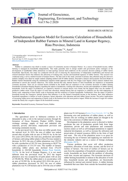 Journal of Geoscie Engineering, Envir Simultaneous Equation Model For