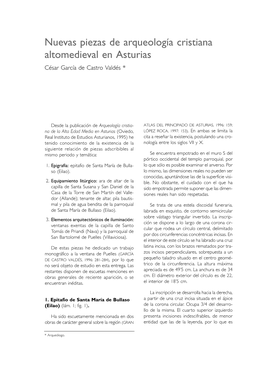 Nuevas Piezas De Arqueología Cristiana Altomedieval En Asturias César García De Castro Valdés *