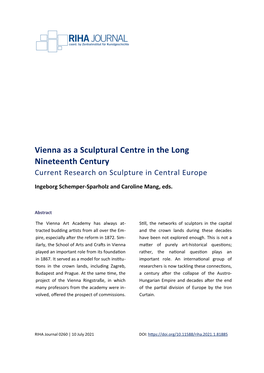 Vienna As a Sculptural Centre in the Long Nineteenth Century Current Research on Sculpture in Central Europe