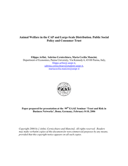 Animal Welfare in the CAP and Large-Scale Distribution. Public Social Policy and Consumer Trust