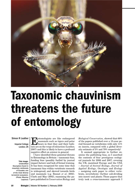 Taxonomic Chauvinism Threatens the Future of Entomology