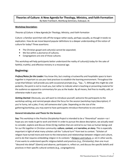 Theories of Culture: a New Agenda for Theology, Ministry, and Faith Formation by Nate Frambach, Wartburg Seminary, Dubuque, IA