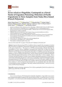 As a Novel Vector of Ciguatera Poisoning: Detection of Paciﬁc Ciguatoxins in Toxic Samples from Nuku Hiva Island (French Polynesia)