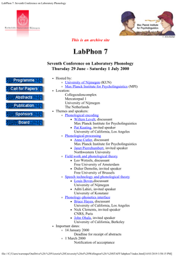 Labphon 7: Seventh Conference on Laboratory Phonology